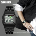 SKMEI 1338 Top Luxury Fashion Sport Watch Men Alarm Clock 3Bar Waterproof Stainless Steel Strap Digital Watches reloj hombre